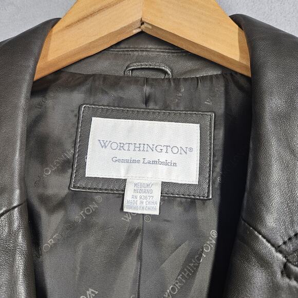 Worthington Leather Lambskin Jacket Women's Size Medium Dark Brown Lined Pockets - Picture 6 of 13